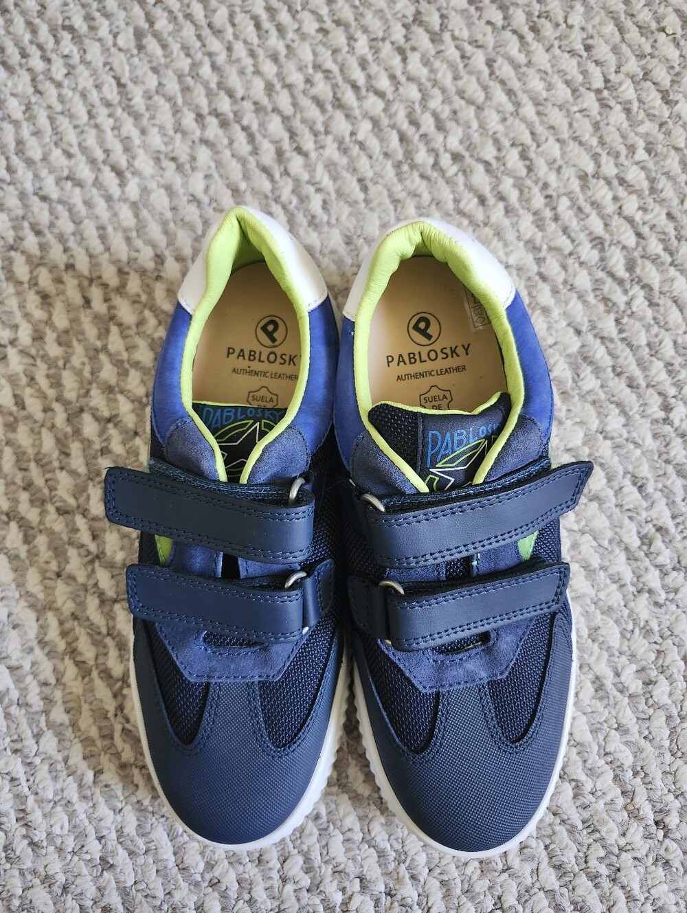 Pablosky Kids Navy and Lime Velcro Sneakers